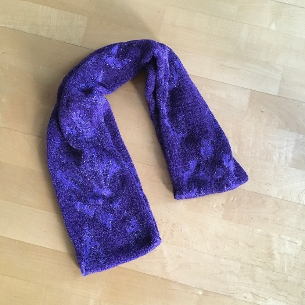 Purple + Silver Metallic Fleur de Lis Floral Infinity Scarf - Picture 4 of 14